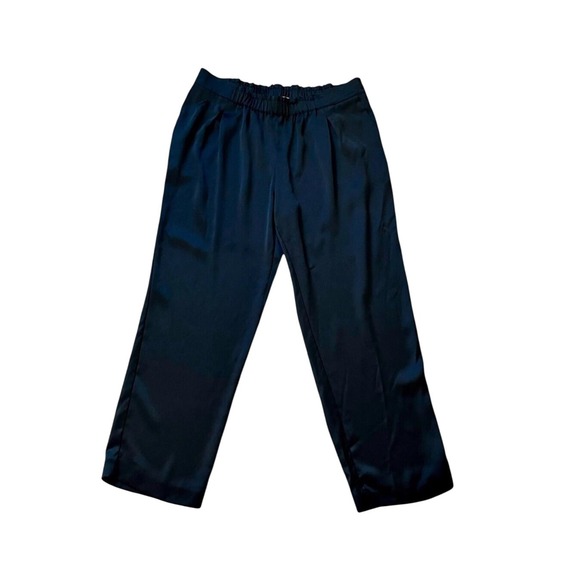 Chico's Black Label Women's Satin Dress Pants XL Navy Blue Pull On Straight Leg - Picture 1 of 8